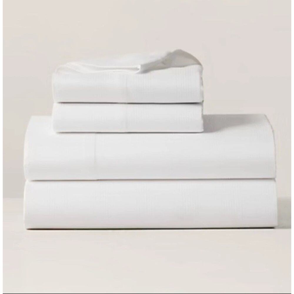 NWT Ralph Lauren Home Organic Cotton Lovan King Fitted Flat Sheet Studio White